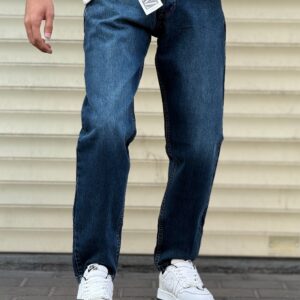 شلوار لی مام فیت سرمه ای ساده 007 (Zara)
